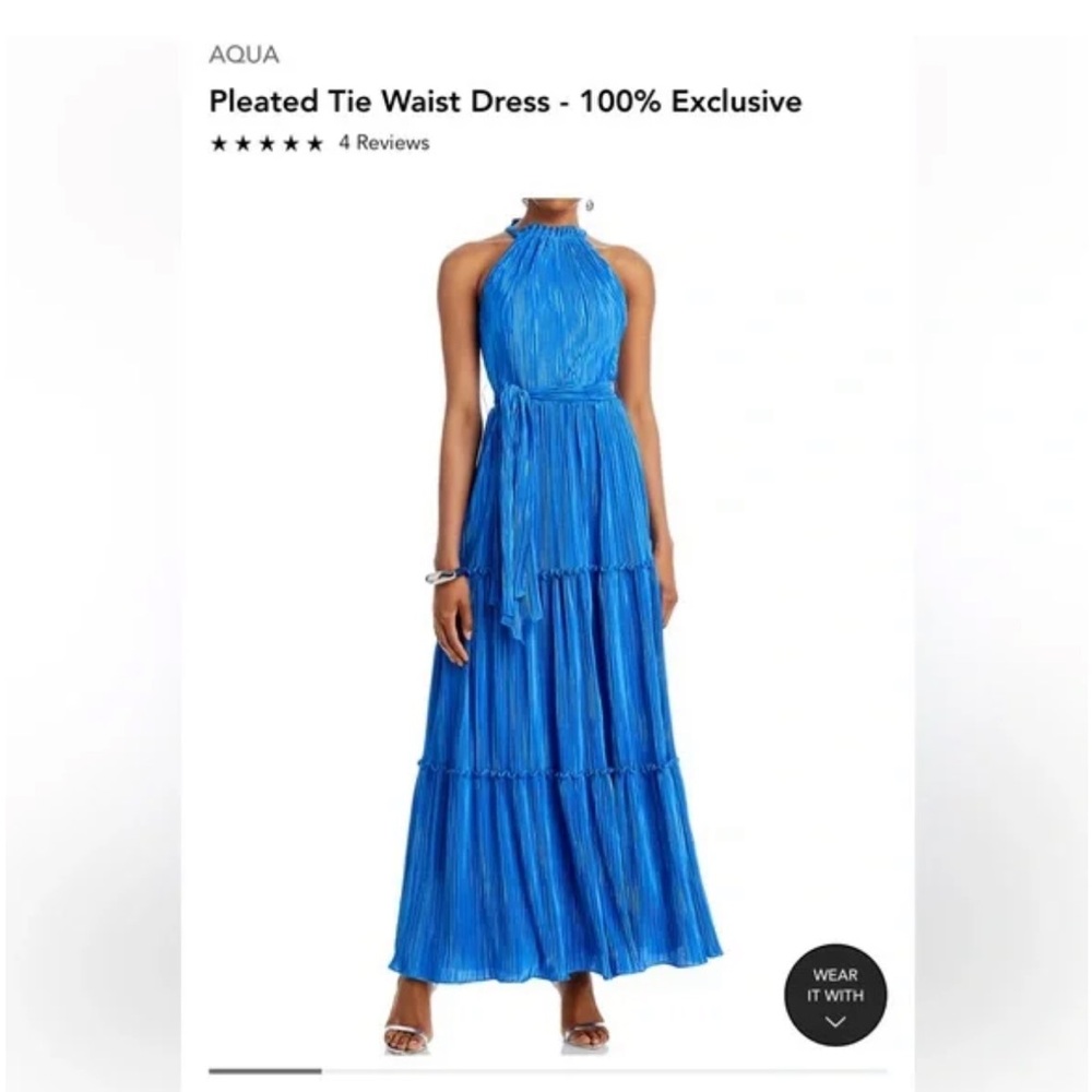 Aqua Blue Pleated Midi Sundress for Wedding Guests